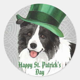 St. Patrick's Day Border Collie Runder Aufkleber