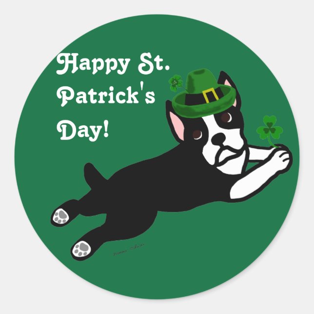 St. Patrick's Day Boston Terrier 2 Runder Aufkleber (Vorderseite)