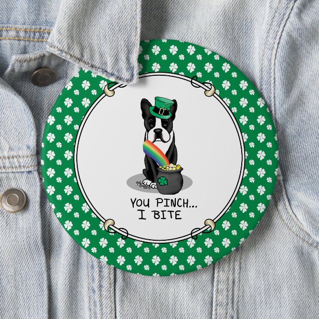 St. Patrick's Day Boston Terrier Dog (schwarz) Nie Button (Beispiel)