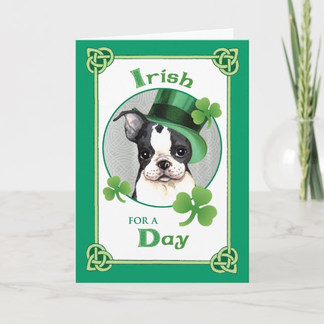 St. Patrick's Day Boston Terrier Karte (Vorderseite)