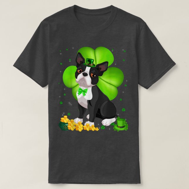 St Patrick's Day Boston Terrier Kleeblatt Pet Love T-Shirt (Design vorne)