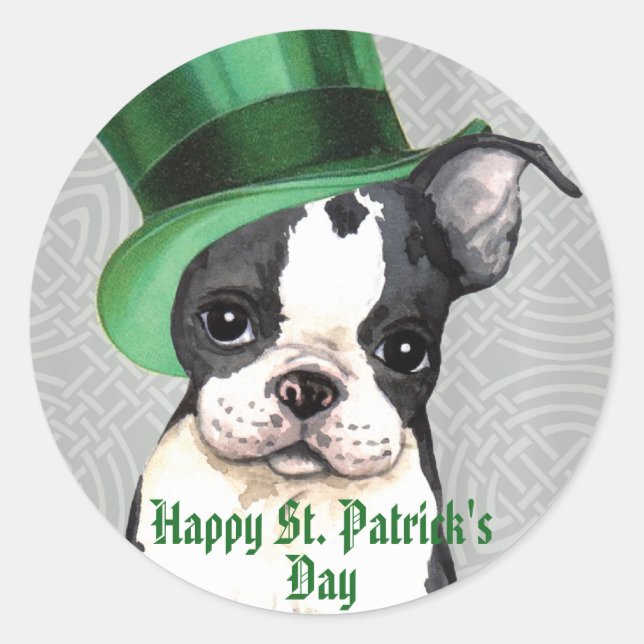 St. Patrick's Day Boston Terrier Runder Aufkleber (Vorderseite)