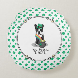 St. Patrick's Day Boston Terrier (schwarzer) Niedl Rundes Kissen