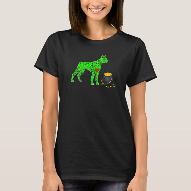 St Patricks Day Boxer Dog Kleeblatt T-Shirt (Vorderseite)
