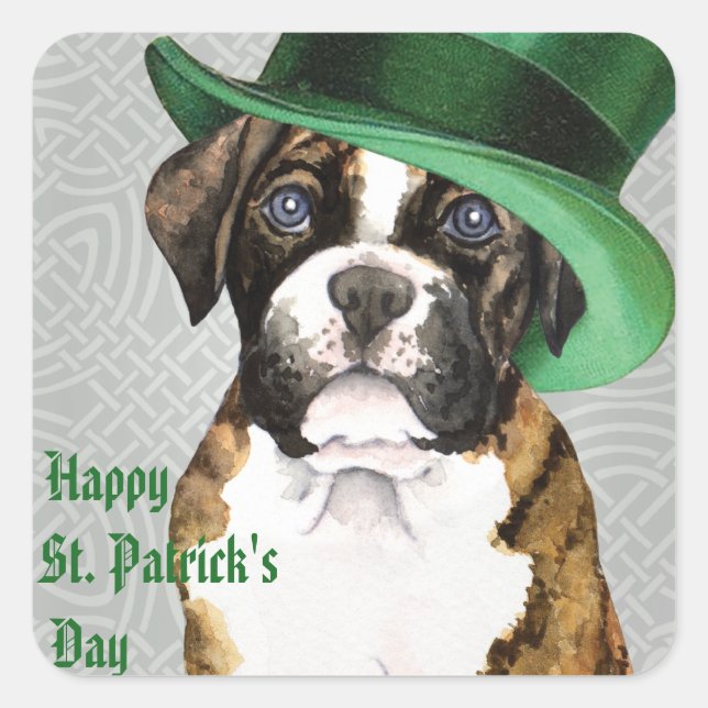 St. Patrick's Day Boxer Quadratischer Aufkleber (Vorderseite)