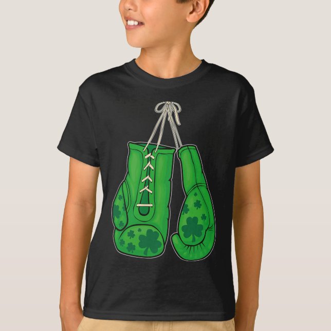 St Patricks Day Boxing Gloves Green Lucky Kleeblat T-Shirt (Vorderseite)