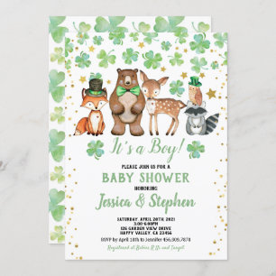 St Patrick's Day Boy Baby Shower Kleeblatt Tiere Einladung