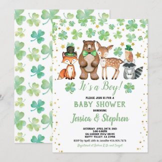 St Patrick's Day Boy Baby Shower Kleeblatt Tiere Einladung
