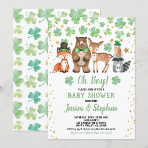 St Patrick's Day Boy Baby Shower Kleeblatt Tiere Einladung