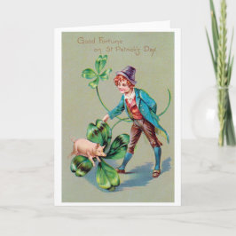 St. Patrick's Day Boy & Lucky Pig, Vintag Karte