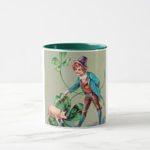 St. Patrick's Day Boy & Lucky Pig, Vintag Tasse