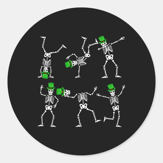 St Patrick's Day Boys Kinder tanzen Skeleton Hat L Runder Aufkleber (Vorderseite)