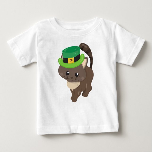 St. Patrick's Day, Brown Cat, Leprechaun Hat Baby T-shirt (Vorderseite)