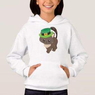 St. Patrick's Day, Brown Cat, Leprechaun Hat Hoodie