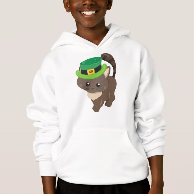 St. Patrick's Day, Brown Cat, Leprechaun Hat Hoodie (Vorderseite)