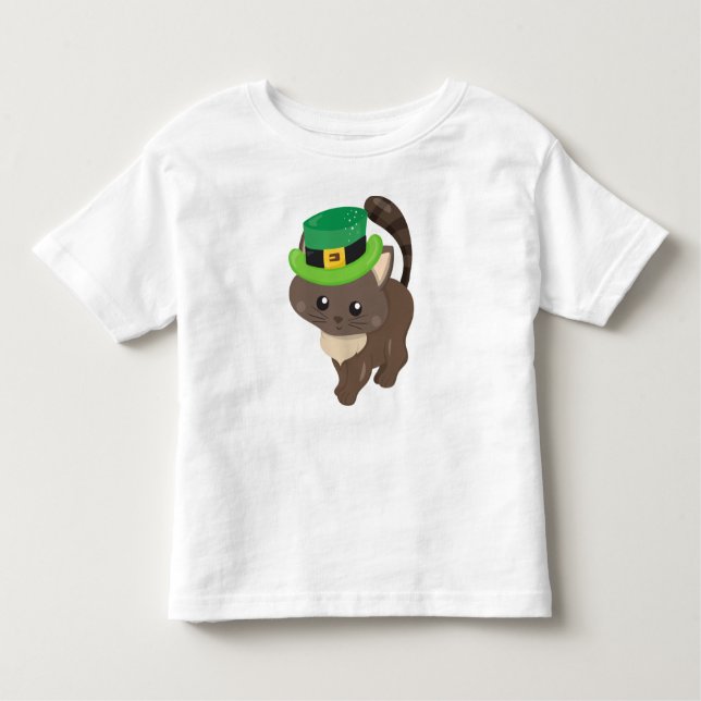 St. Patrick's Day, Brown Cat, Leprechaun Hat Kleinkind T-shirt (Vorderseite)