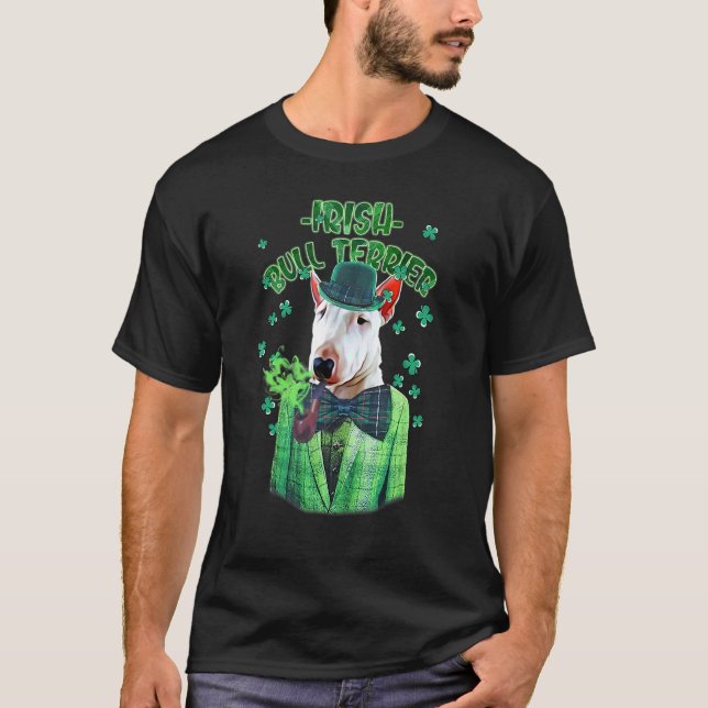 St Patrick's Day Bull Terrier Dog Kleeblatt C T-Shirt (Vorderseite)