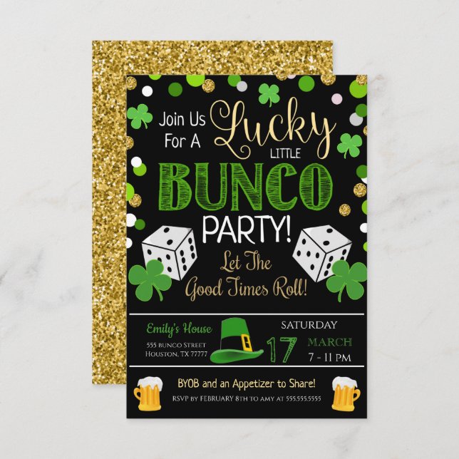 St. Patrick's Day Bunco Party Einladung (Vorne/Hinten)