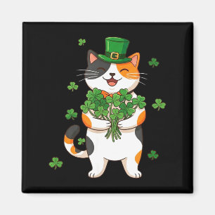 St. Patricks Day Calico-Katze mit Koboldhut und Magnet