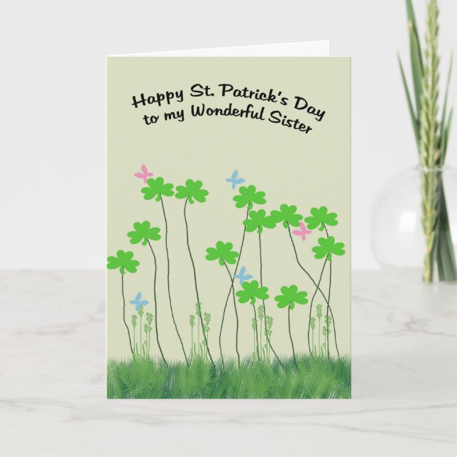 St Patrick's Day Card für Schwester mit Kleeblätte Karte (Vorderseite)
