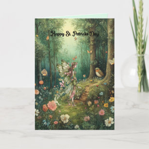 St Patricks Day Card mit Fairy im Wald Feiertagskarte