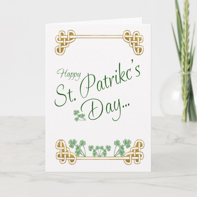 St Patrick's Day Card mit Kleeblatt Celtic Knot Karte (Vorderseite)