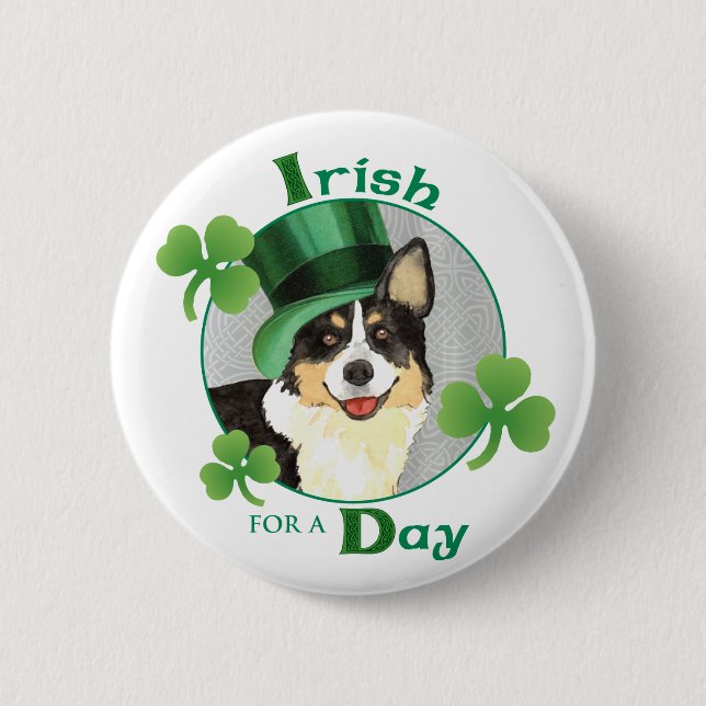 St. Patrick's Day Cardigan Welsh Corgi Button (Vorderseite)