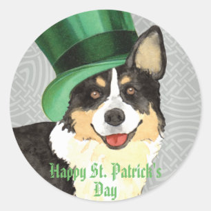 St. Patrick's Day Cardigan Welsh Corgi Runder Aufkleber