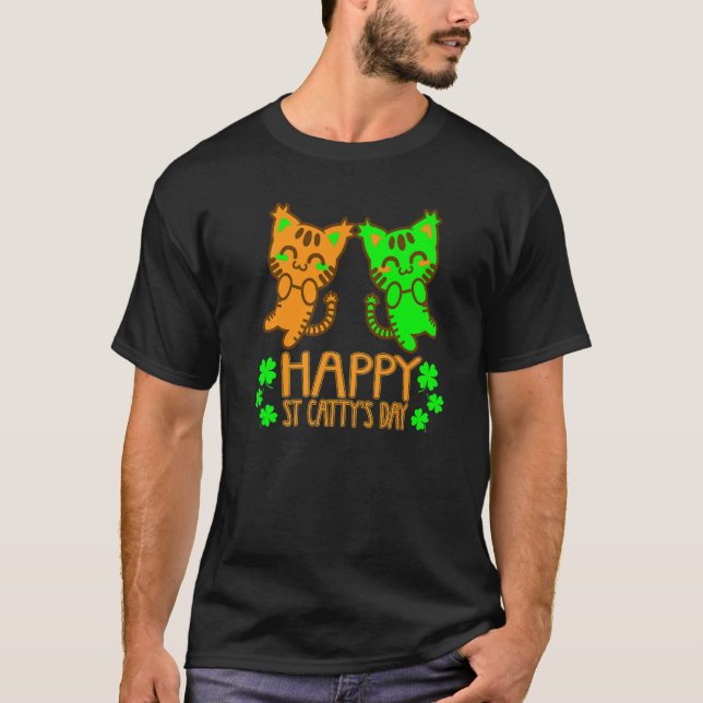 St Patrick's Day Cat Happy Saint Catty's Day T-Shirt (Vorderseite)