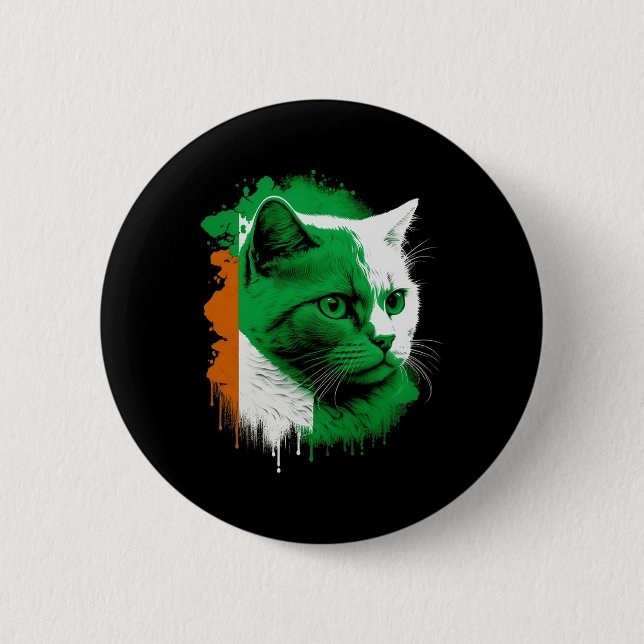 St Patrick's Day Cat Irish Flag Irland Männer Frau Button (Vorderseite)