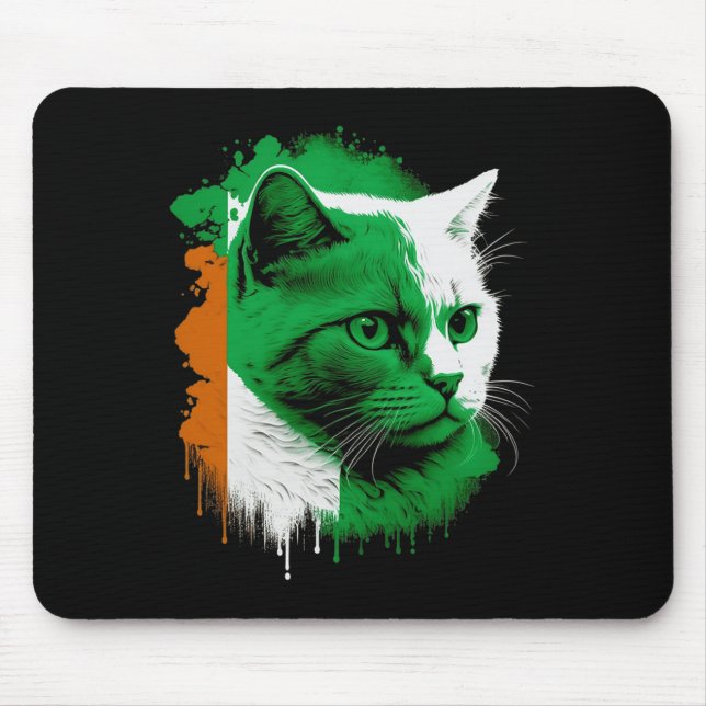 St Patrick's Day Cat Irish Flag Irland Männer Frau Mousepad (Vorne)