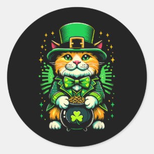 St Patrick's Day Cat Leprechaun Cat Irish Kleeblat Runder Aufkleber