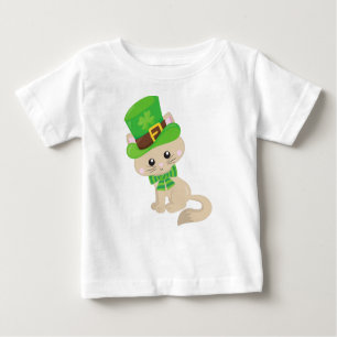 St. Patrick's Day Cat, Leprechaun Hat, Clovers Baby T-shirt