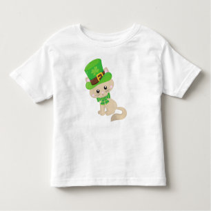 St. Patrick's Day Cat, Leprechaun Hat, Clovers Kleinkind T-shirt