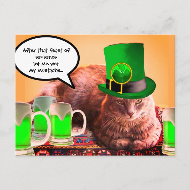 ST. PATRICK'S DAY CAT LEPRECHAUN HAT IRISH BIERS POSTKARTE (Vorderseite)