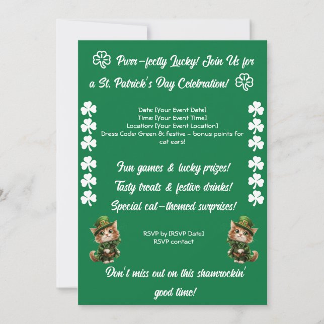 St. Patrick's Day Cat Party Feiertagskarte (Vorderseite)