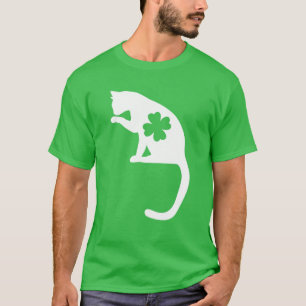 St. Patricks Day Cat Silhouette Kleeblatt T-Shirt