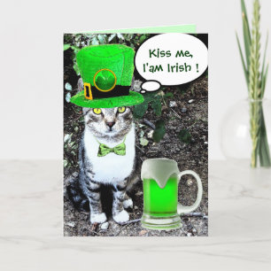ST PATRICK'S DAY CAT WITH GREEN IRISH BEER KARTE