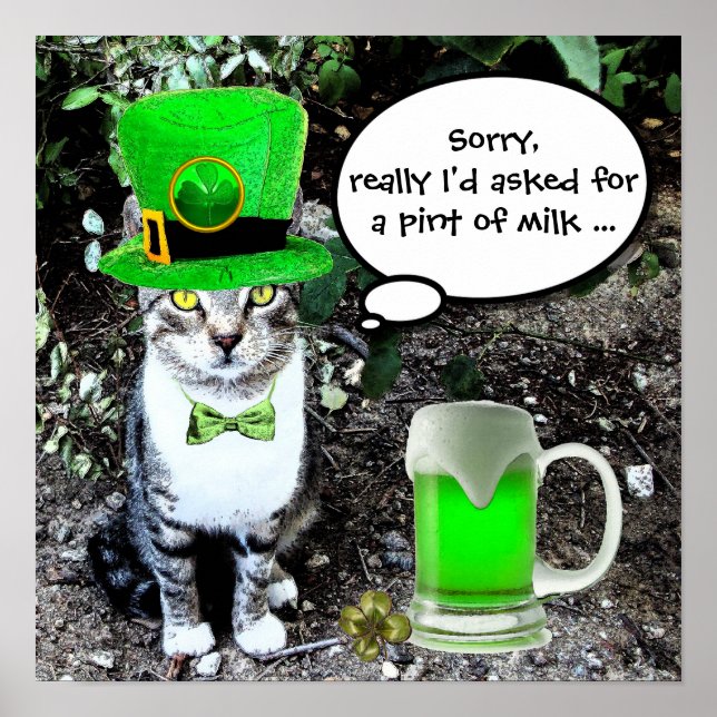 ST PATRICK'S DAY CAT WITH GREEN IRISH BEER POSTER (Vorne)