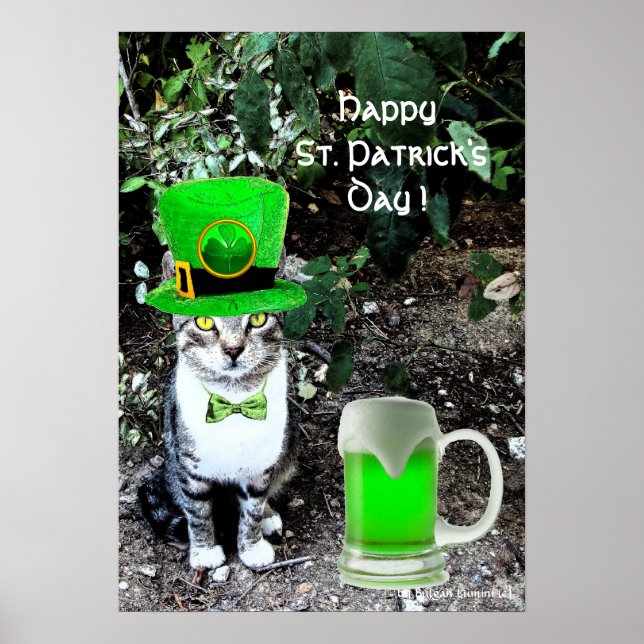 ST PATRICK'S DAY CAT WITH GREEN IRISH BEER POSTER (Vorne)