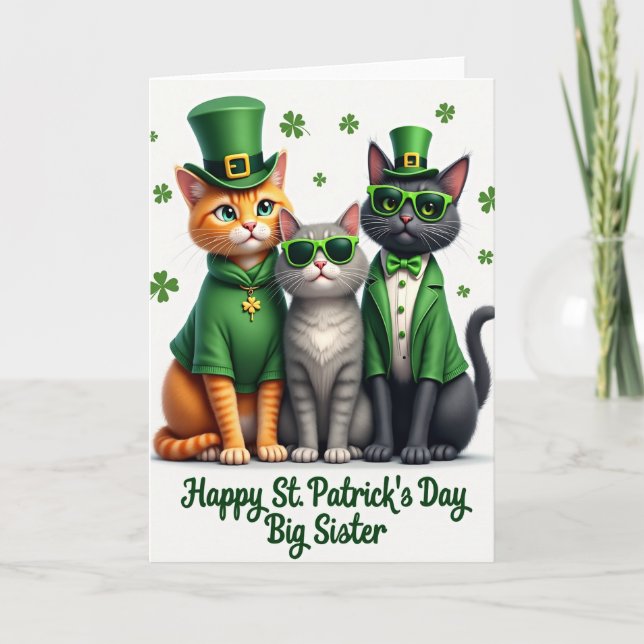 St Patricks Day Cats Big Sister Card Karte (Vorderseite)