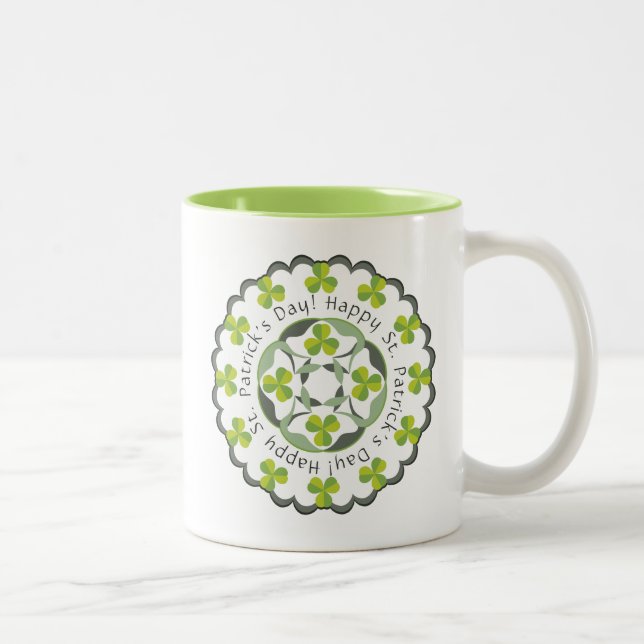 St. Patrick's Day Celtic Kleeblatts Clover Graphic Zweifarbige Tasse (Rechts)