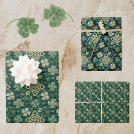 St Patrick's Day Celtic Knot 4 Leaf Clover Plaid Geschenkpapier Set
