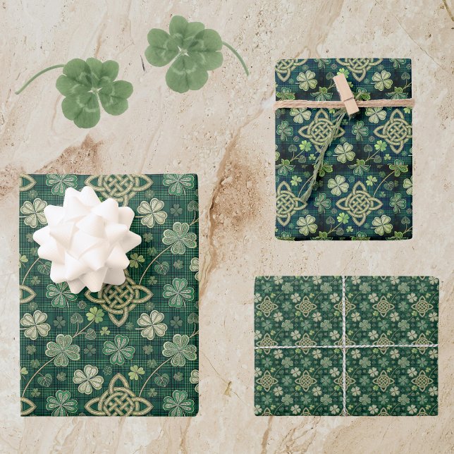 St Patrick's Day Celtic Knot 4 Leaf Clover Plaid Geschenkpapier Set (Von Creator hochgeladen)