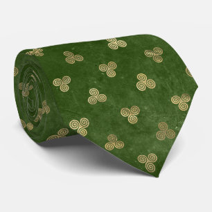 St Patricks Day Celtic Triskele Pattern Green Gold Krawatte