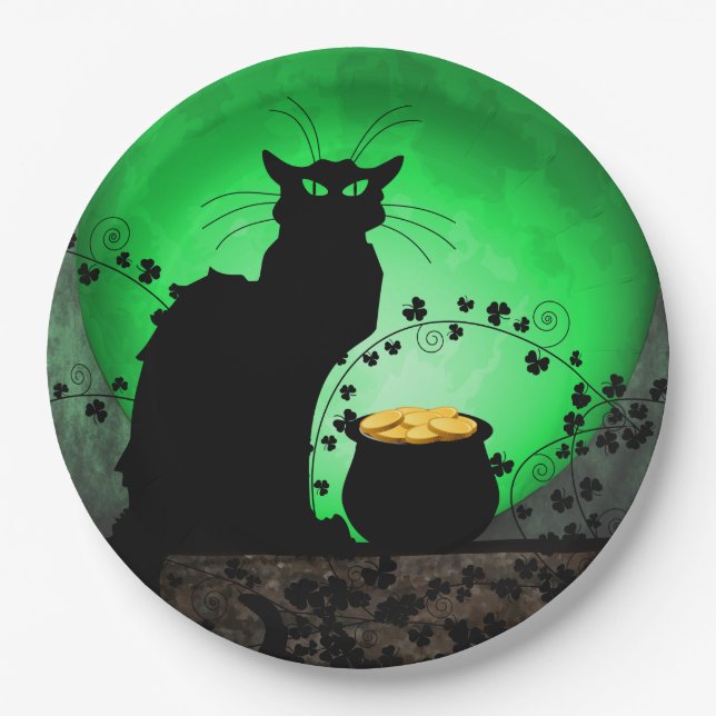 St. Patrick's Day Chat Noir Pappteller (Vorderseite)