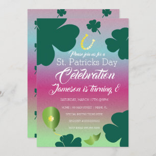 St. Patricks Day Clebration Kleeblatt Glitzer Einladung