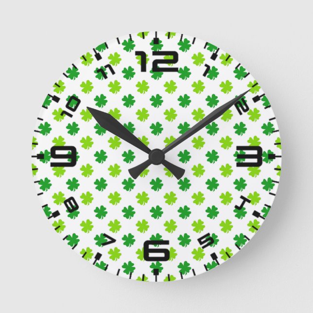 St. Patrick's Day Clover Blätter Pattern-54601 Runde Wanduhr (Vorderseite)