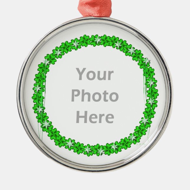 St. Patricks Day Clover Stars (Rundrahmen des Foto Silbernes Ornament (Vorne)