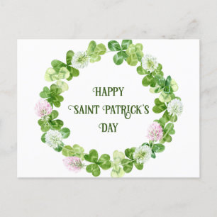 St. Patricks Day Clover Watercolor Kreath Postkarte
